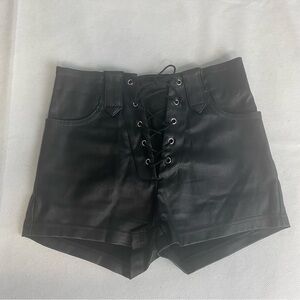 Shein Faux Leather Shorts Lace Up XS Black Motorcore Rave Sexy Y2k